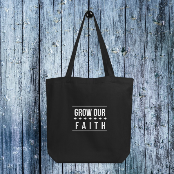 Grow our faith black eco tote bag
